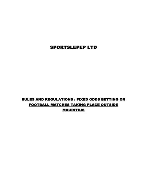 * RULES AND REGULATIONS OF SPORTSLEPEP LTD APPLY .